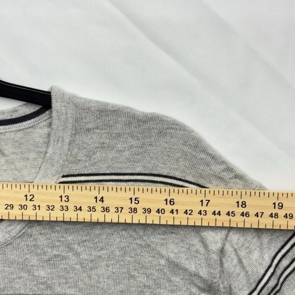 Banana Republic Men Large Grey Striped Silk Cotton Cashmere Lux Pullover Sweater